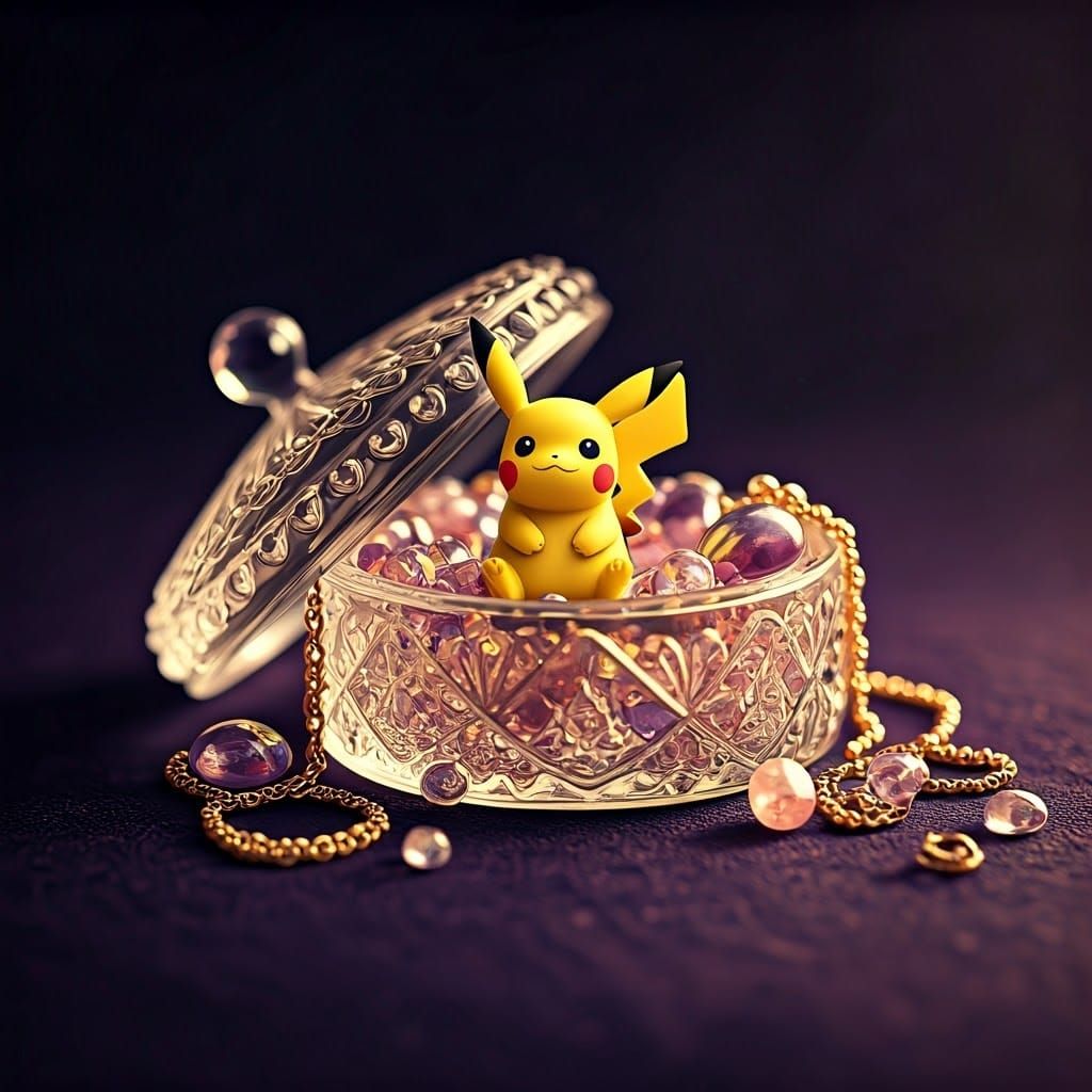 Whimsical Baby Pikachu in Crystal Jewelry Box