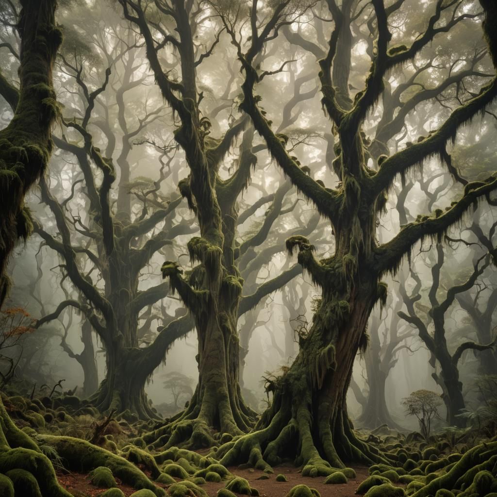 Mystical Forest with Ancient Stone Structure