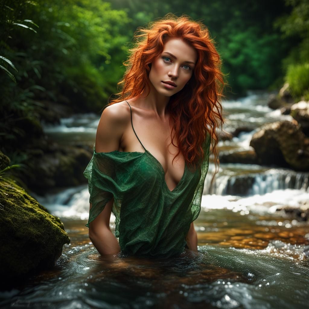 Bathing Beauty in Emerald Mountain Stream