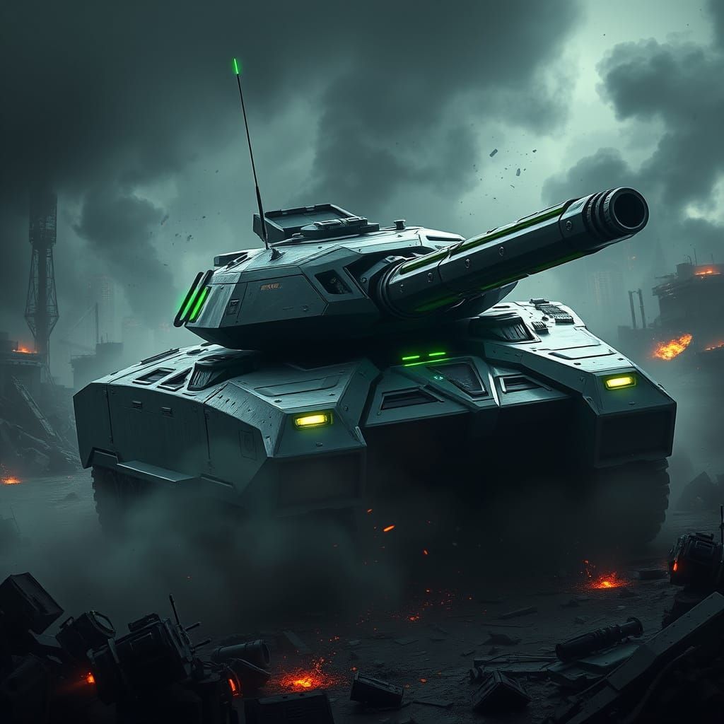 Cyberpunk Military Tank in Gritty, High-Tech Realism