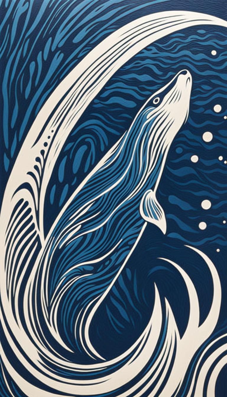 Otter Diving: High-Contrast Linocut Print