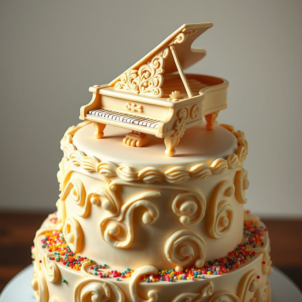 Ornate Sugar Dough Piano Cake