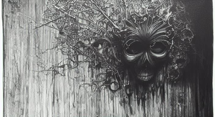 Dark Surreal Horror Scene in Ominous Gradient Lighting