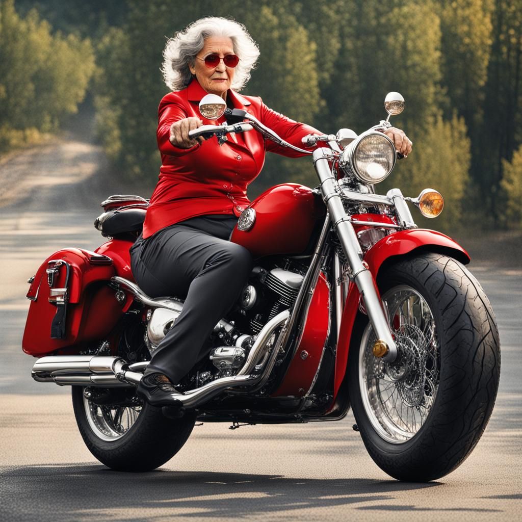 Curvy Woman Rides Motorcycle in Rainy City