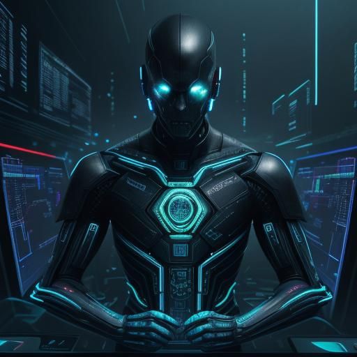 Futuristic Data Analyst in Cyberpunk Digital Painting