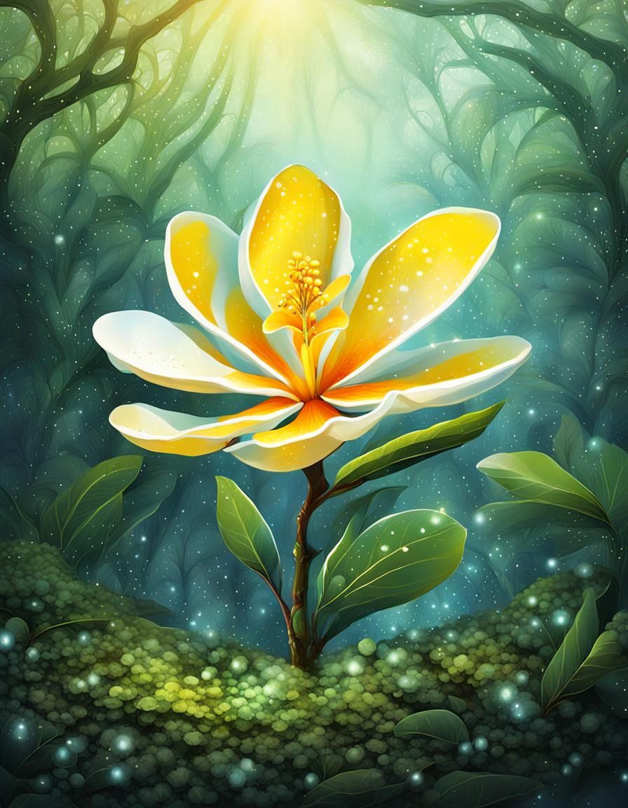 Enchanted Frangipani Flower in Forest, 3D Illustration