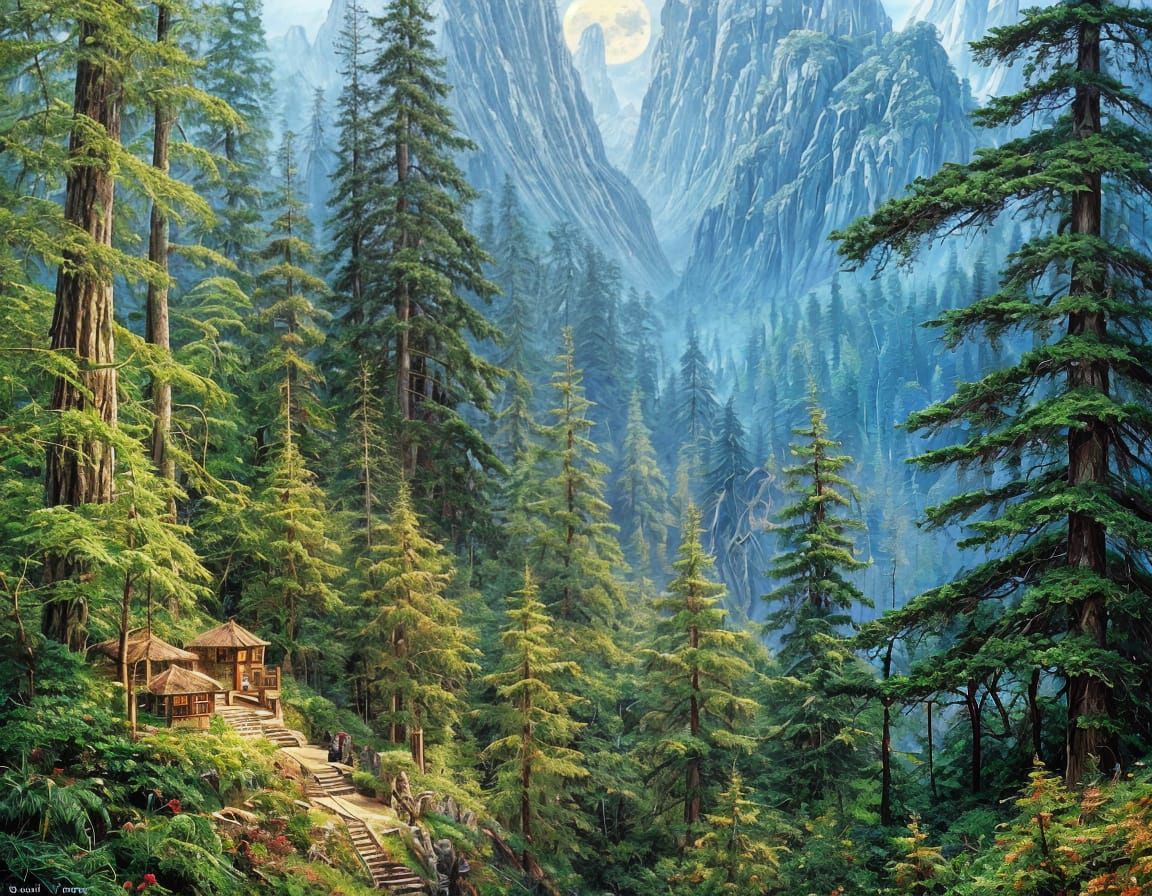 Ewok Cliff Village Amidst Endor's Lush Canopy