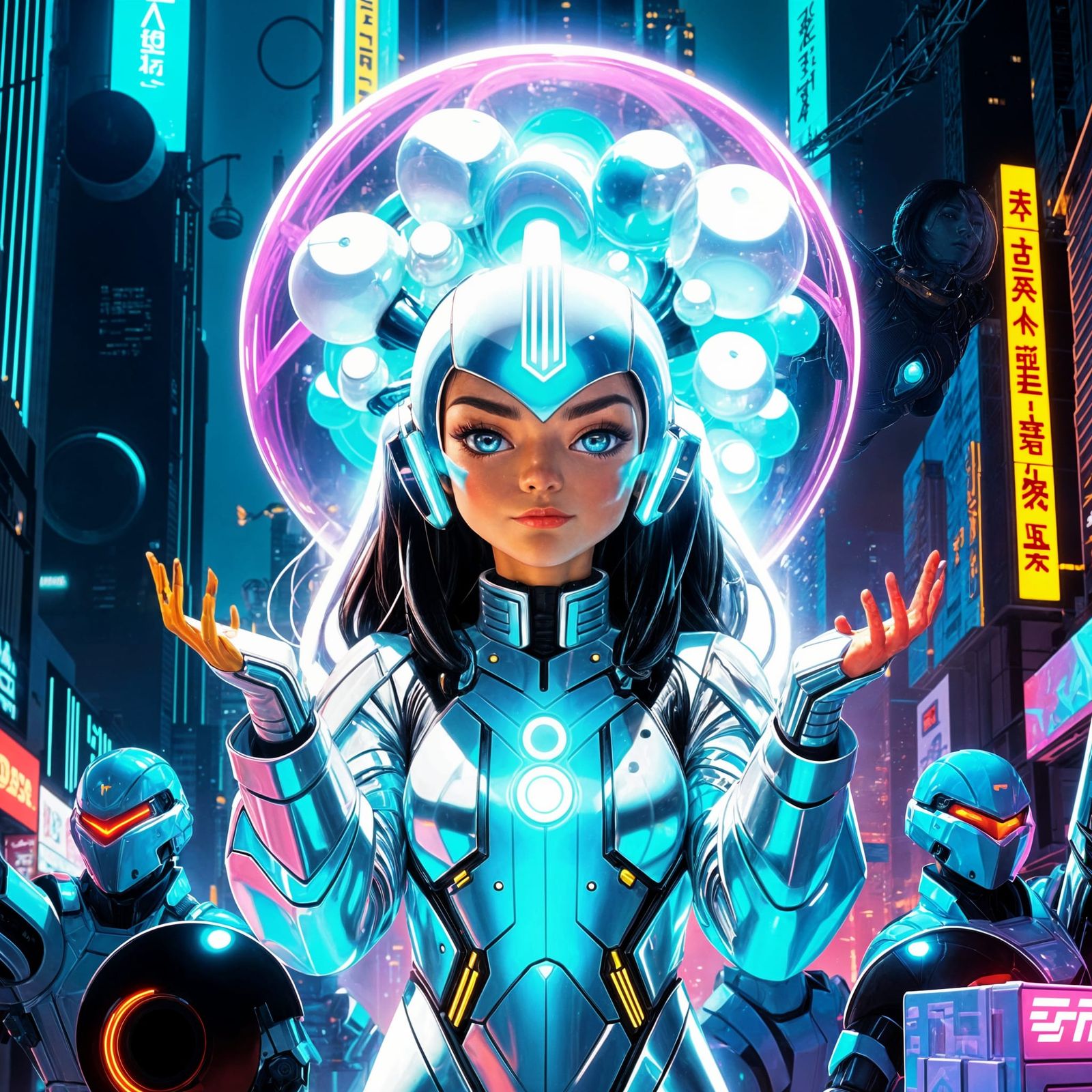 Cyberpunk Princess Flexing in Dystopian Cityscape