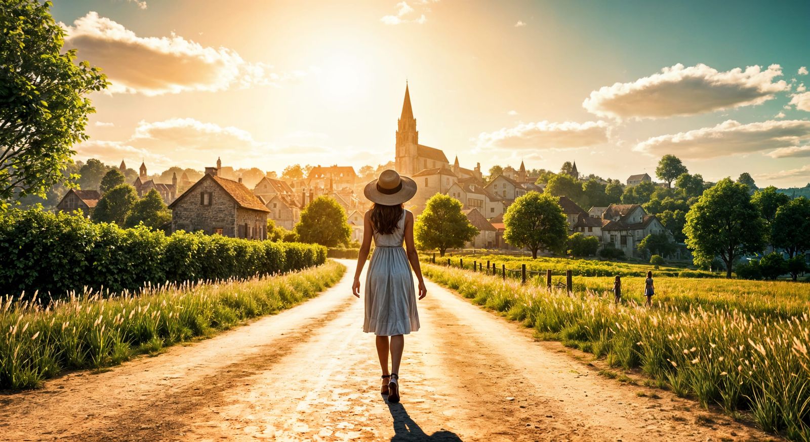 Woman in Elegant French Countryside Pose
