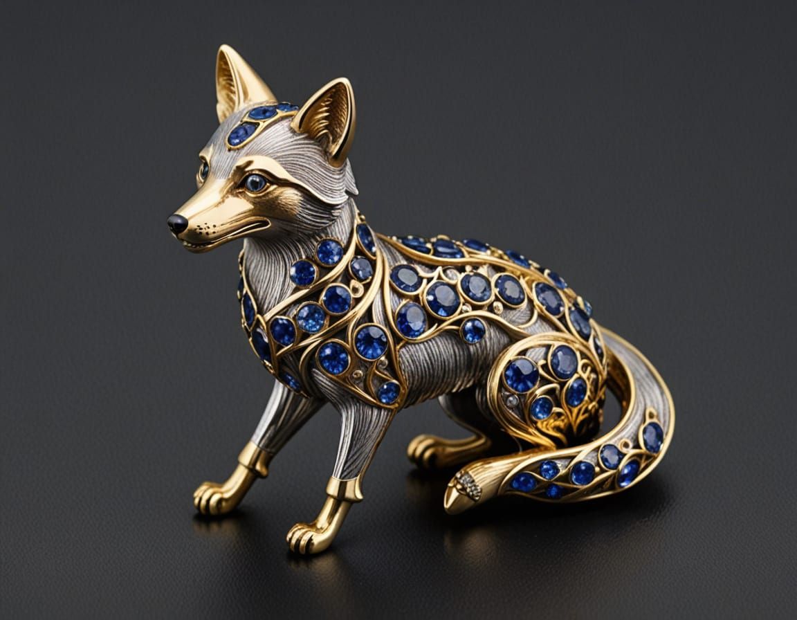 Luxurious Fox Brooch in Sapphire and Precious Metals