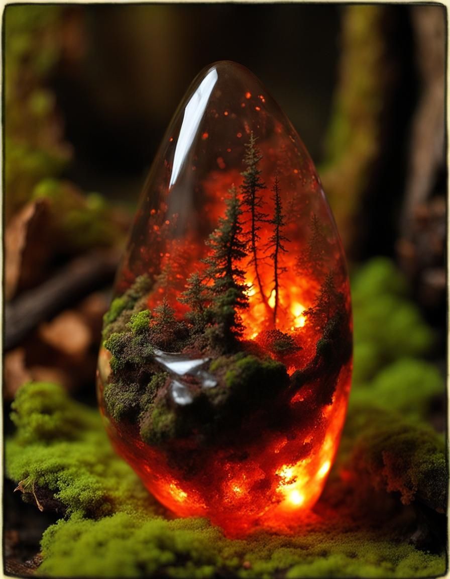 Glowing Moss Agate Landscape in Glass