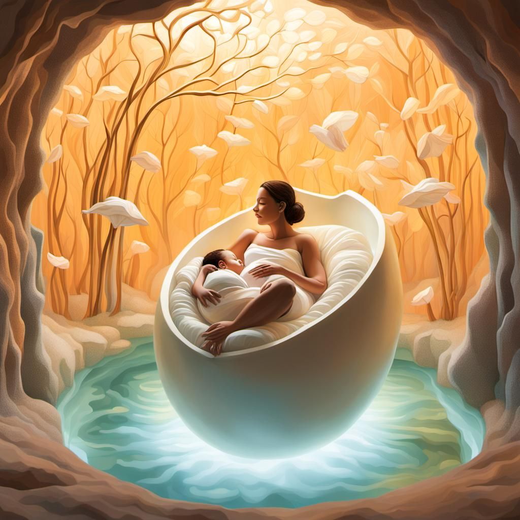 Baby's Whimsical Womb Adventure in Golden Light