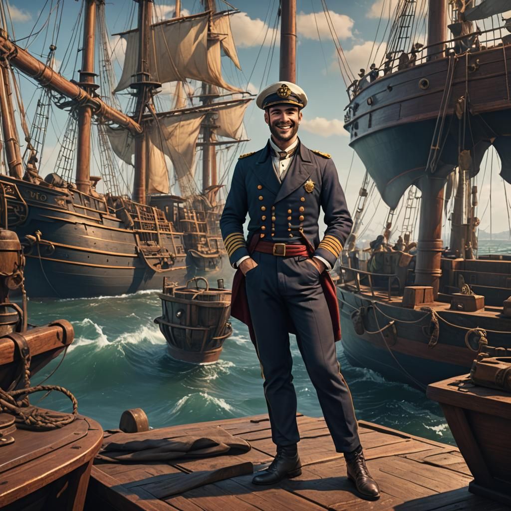 Smiling 19th Century Ship Captain in Detailed Matte Painting