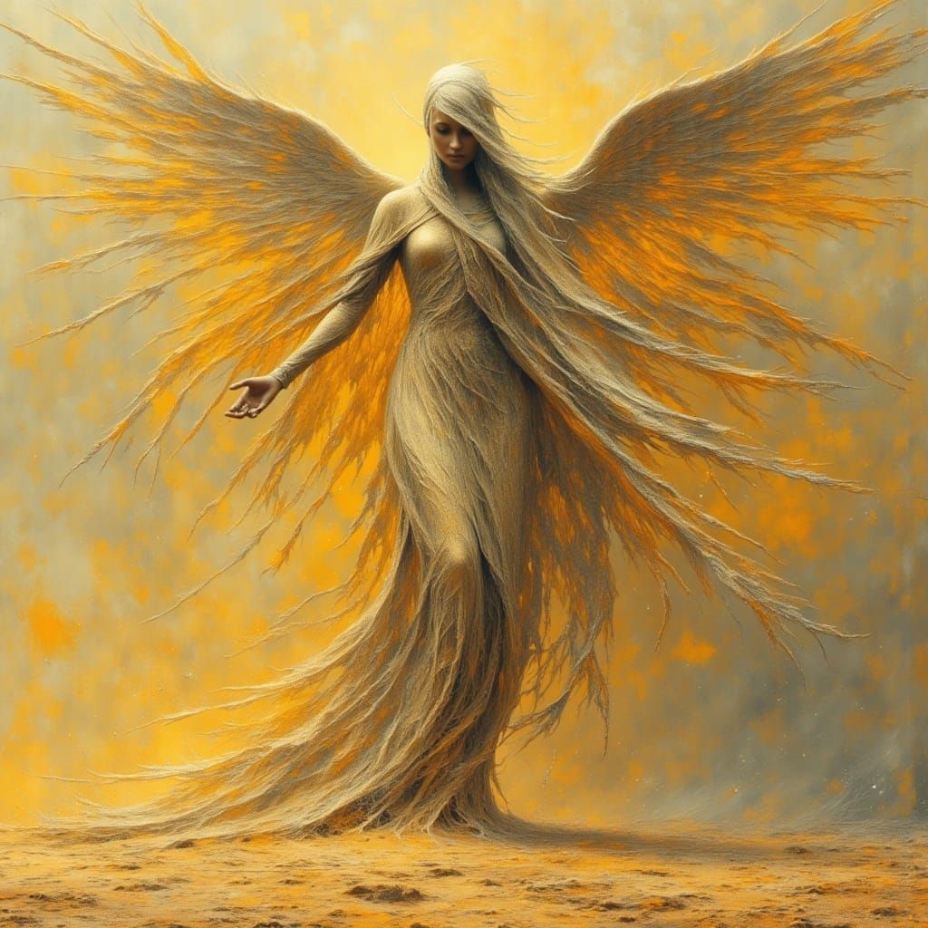 Angelic Yellow Sand Demon Confronts Turbulent Skies