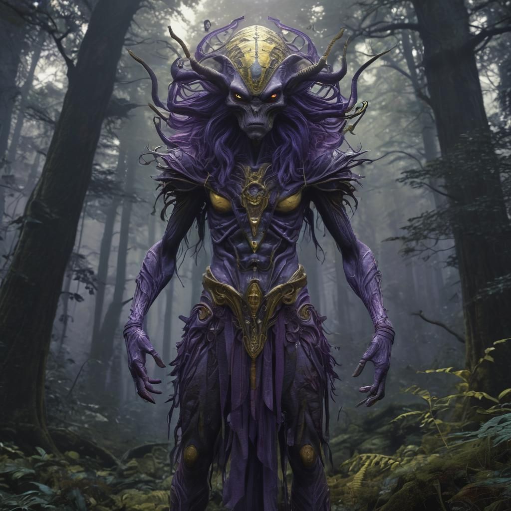 Alien in Mystical Forest: Dark Fantasy Concept Art