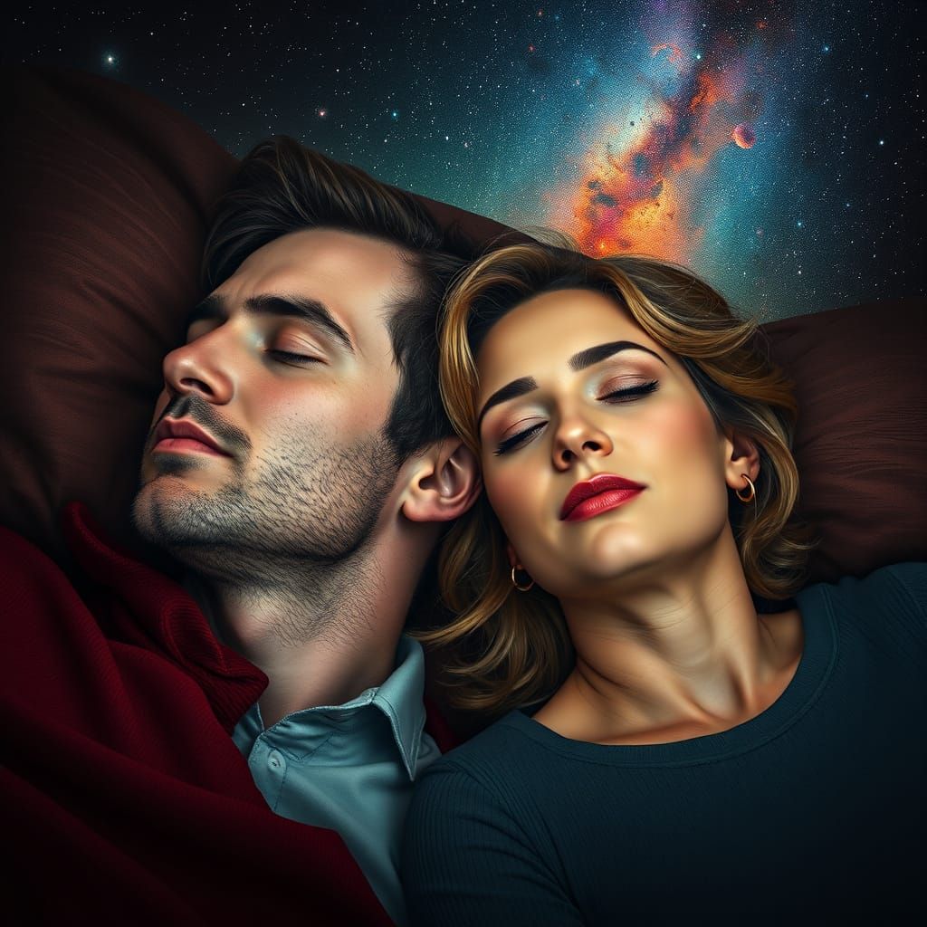 Hyperrealistic Duo in a Dreamy Starry Night