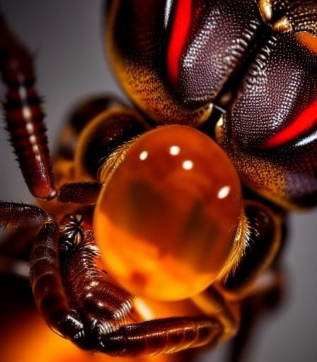 Grotesque Insects Encased in Amber: Hyperrealistic Close-up