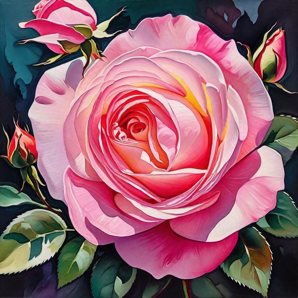 Pink Rose Blossom in Gouache and Watercolor