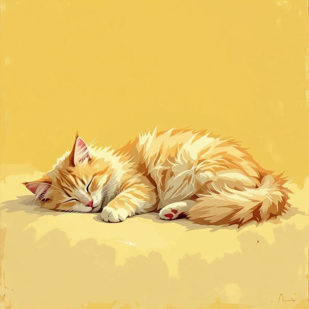 Sleeping Yellow Cat in Soft Painterly Style