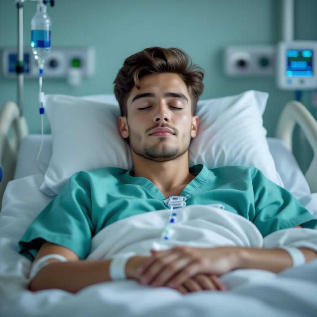 Young Man Resting in Hospital Bed