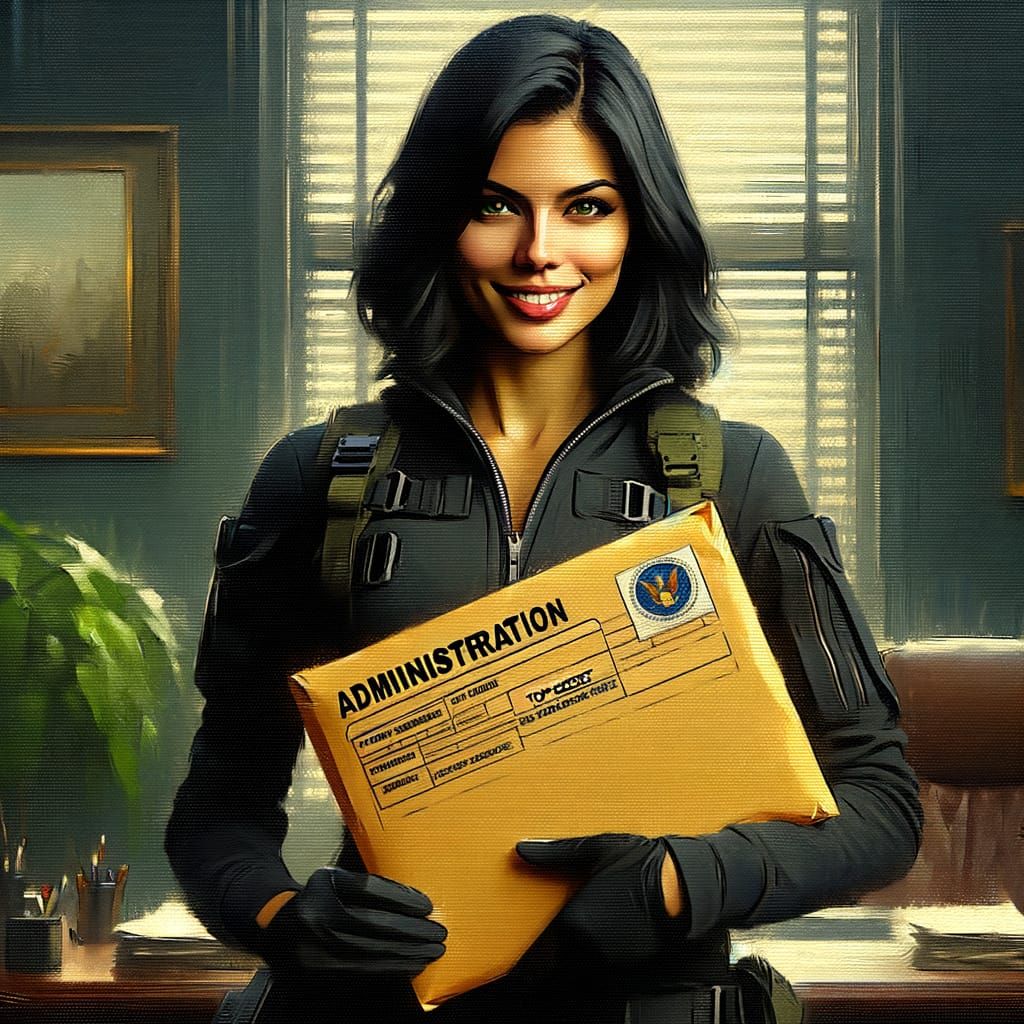 Sultry Spy in Elegant Office Attire