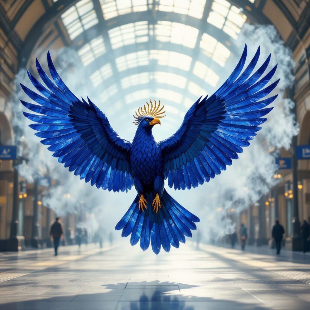 Giant Lapis Lazuli Raven with Bird of Paradise Feathers