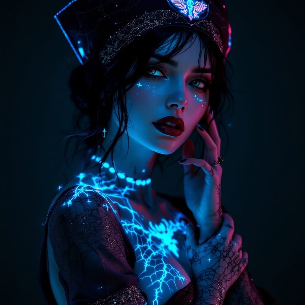 Goth Nurse with Azure Spider Web Scrubs and Bioluminescent T...