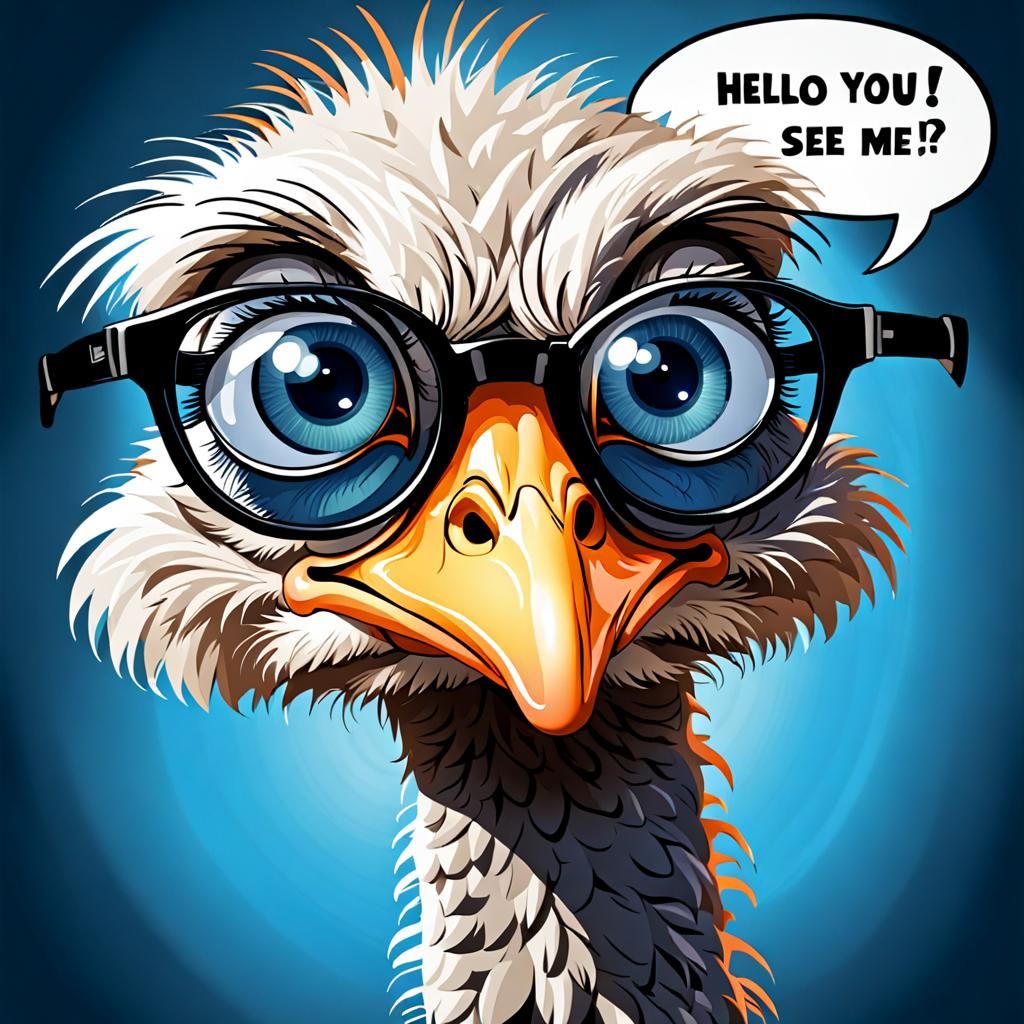 Silly Ostrich with Crazy Glasses Cartoon