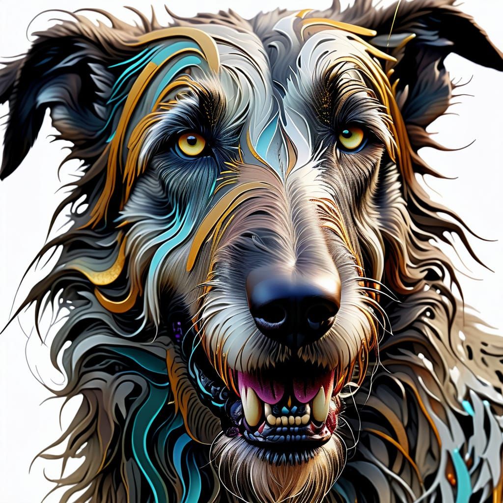 Abstract Wolfhound Portrait in Carne Griffiths Style