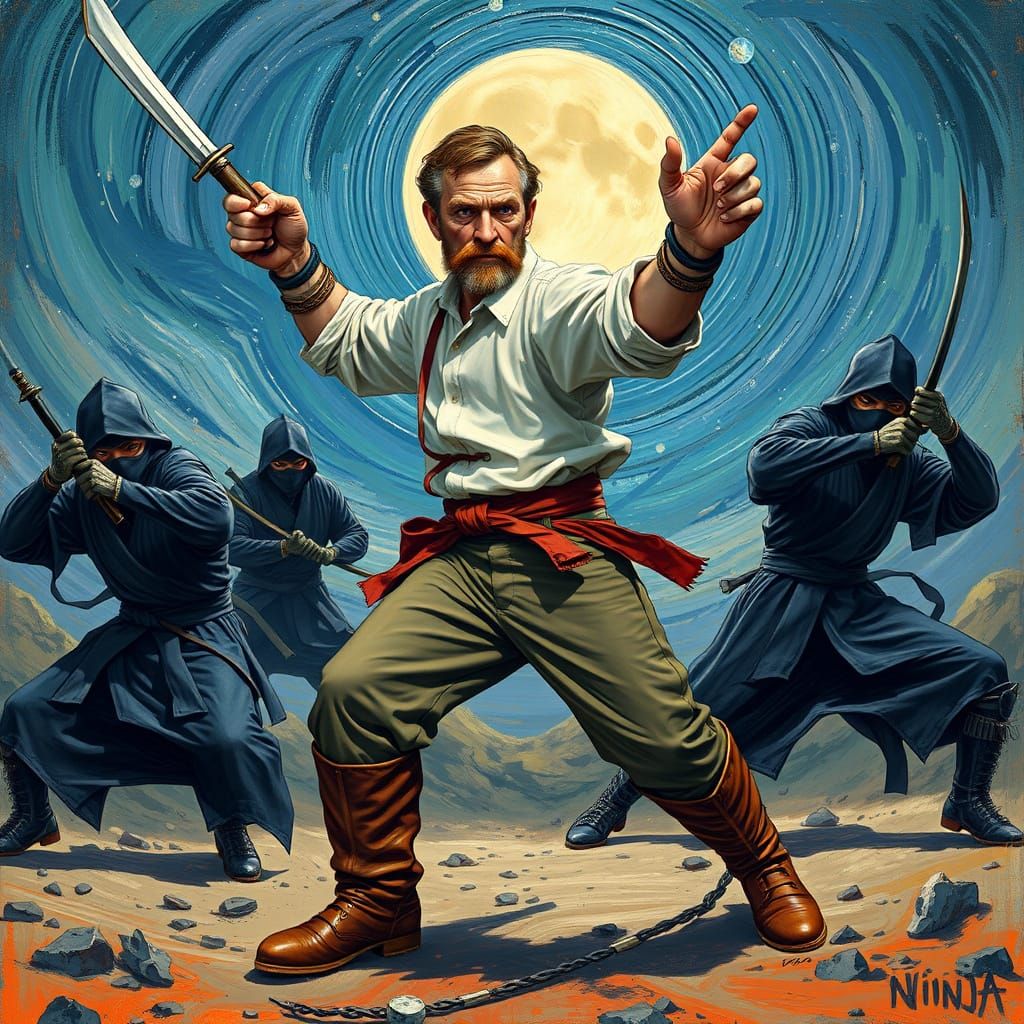 Painter Battles Ninjas in Expressive Style