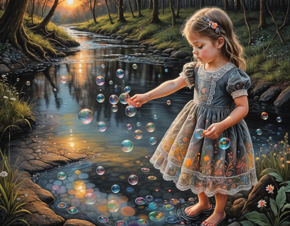 Child in Lacy Dress: Vibrant Chalk Art Sunset