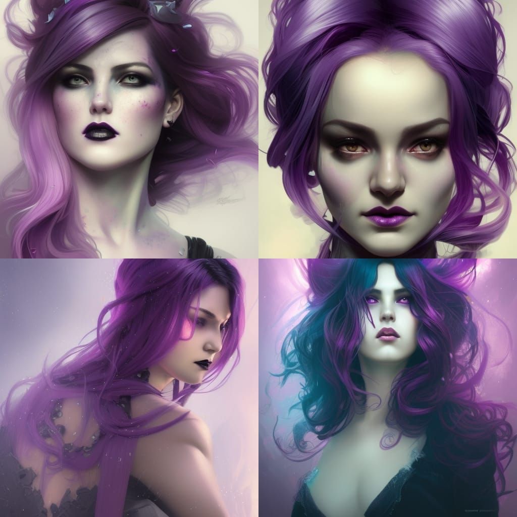Shimmery beautiful Gothic lady with purple hair