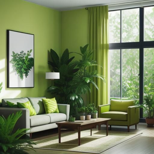 Yellow-Green Living Room with Natural Lighting