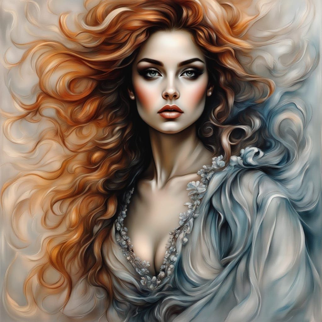 Fierce Woman Embracing Storm Clouds in Ink