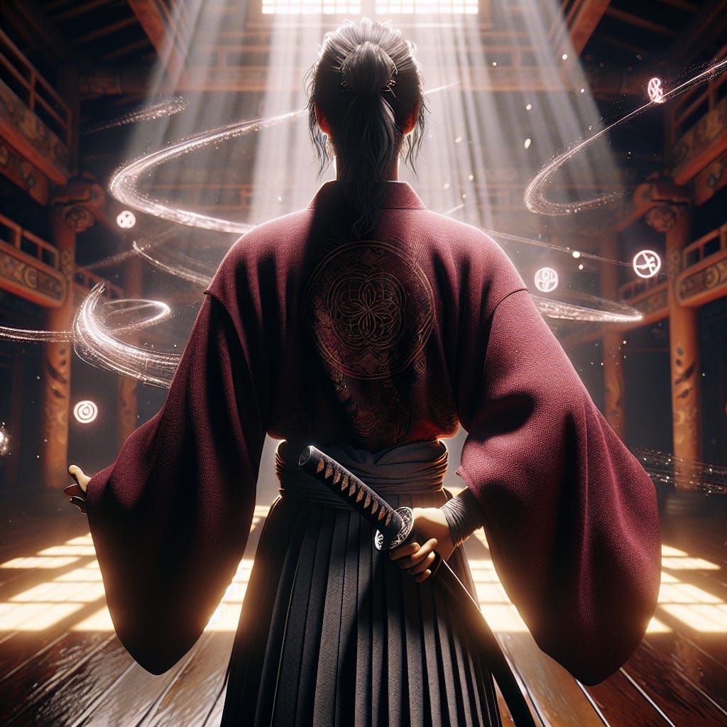 Samurai in Radiant Dojo with Ethereal Glow