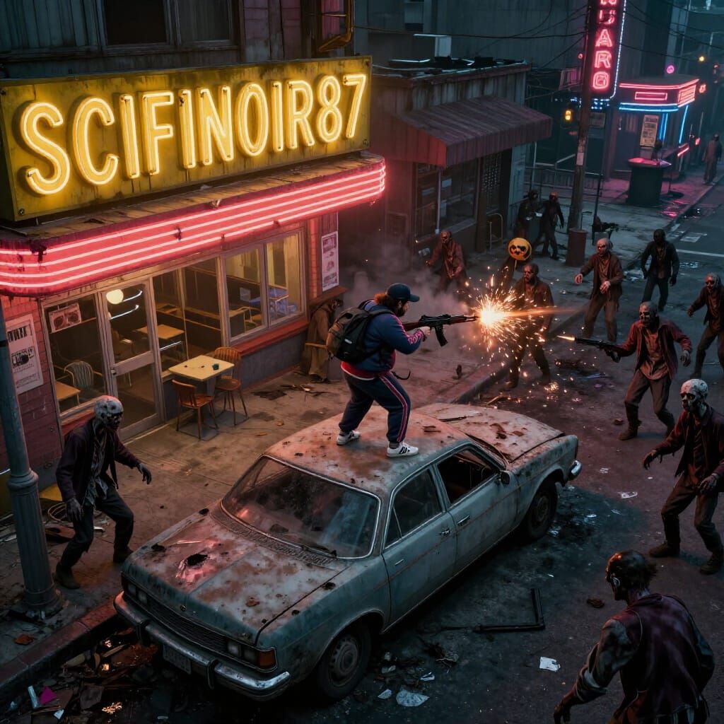 Zombie Apocalypse Survivor Fights Horde on Desolate Boulevar...