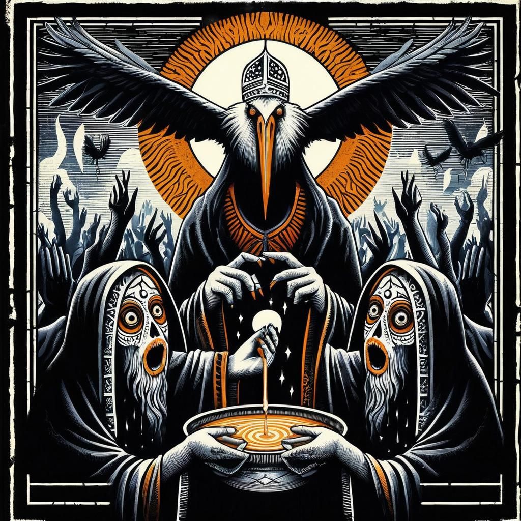 Steampunk Cult Ritual in a Giger-esque Temple