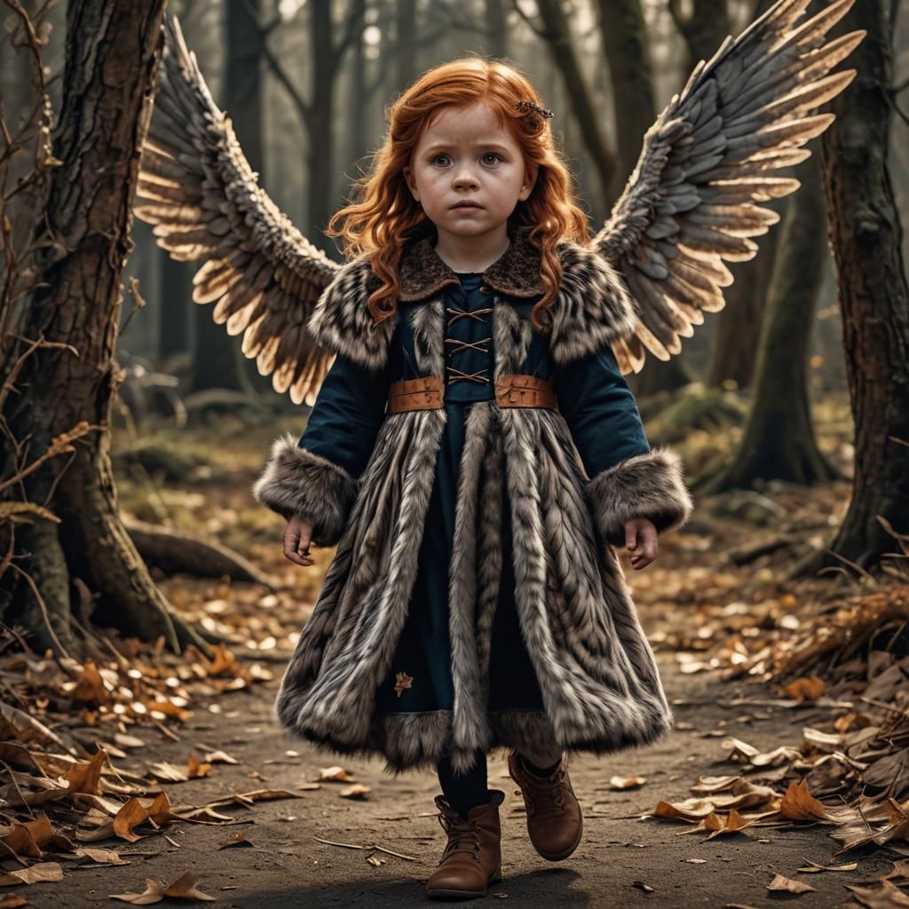 Ginny Weasley as Winged Toddler, Hyperrealistic Image