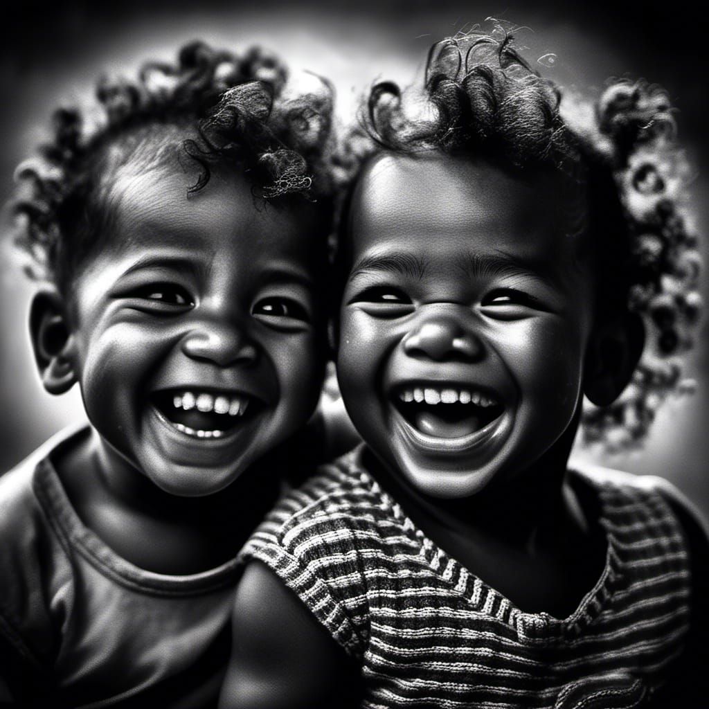 Laughing Toddler Siblings: Intricate Portrait
