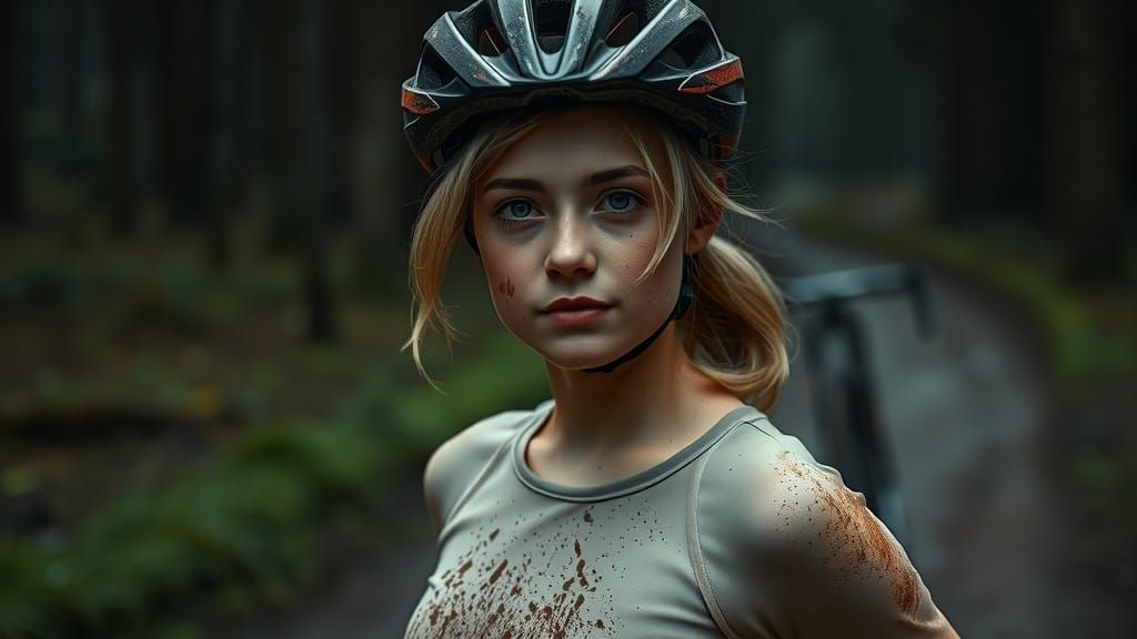 Muddy Mountain Biker in Cinematic Photorealistic Style