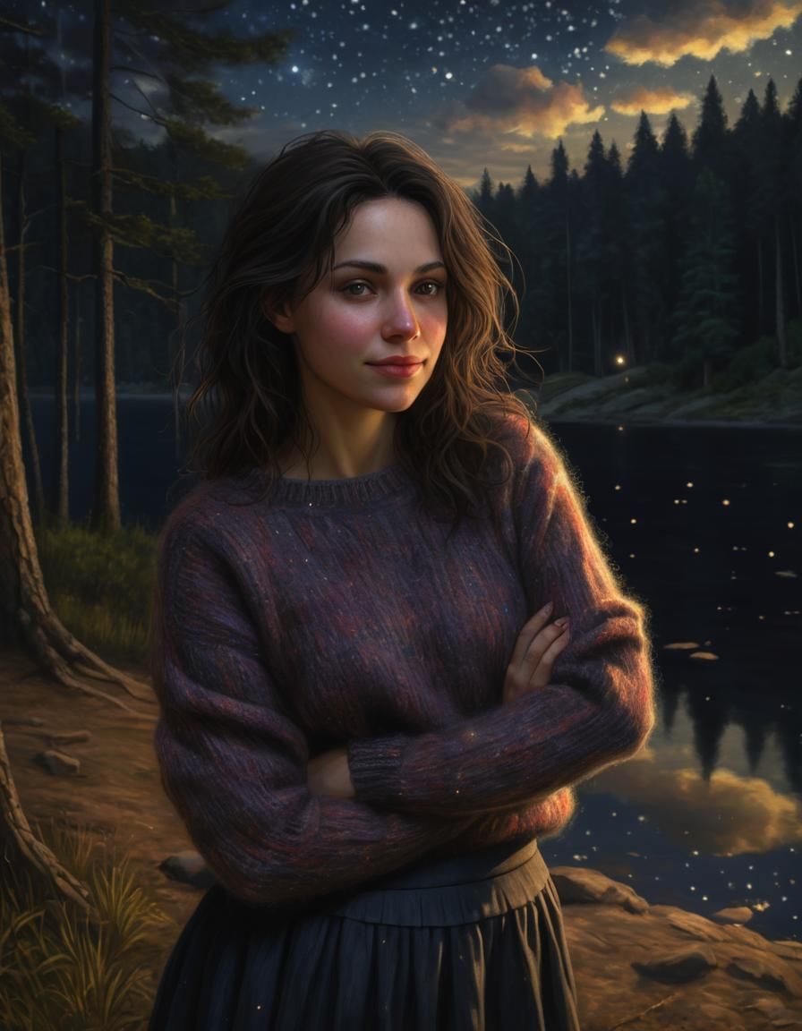 Chiaroscuro Woman Watching Night Sky