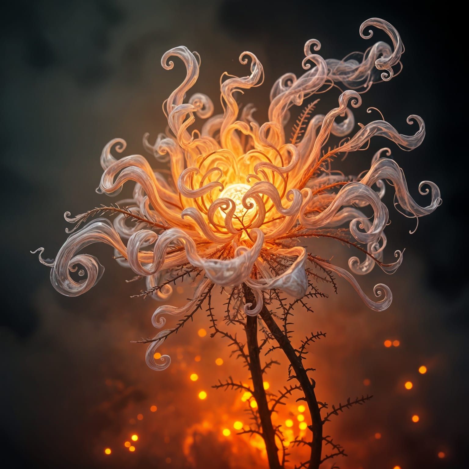 Mystical Floral Wreath in Cosmic Fog