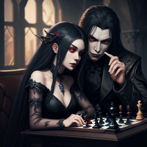 Vampire Chess Game: Detailed Matte Painting