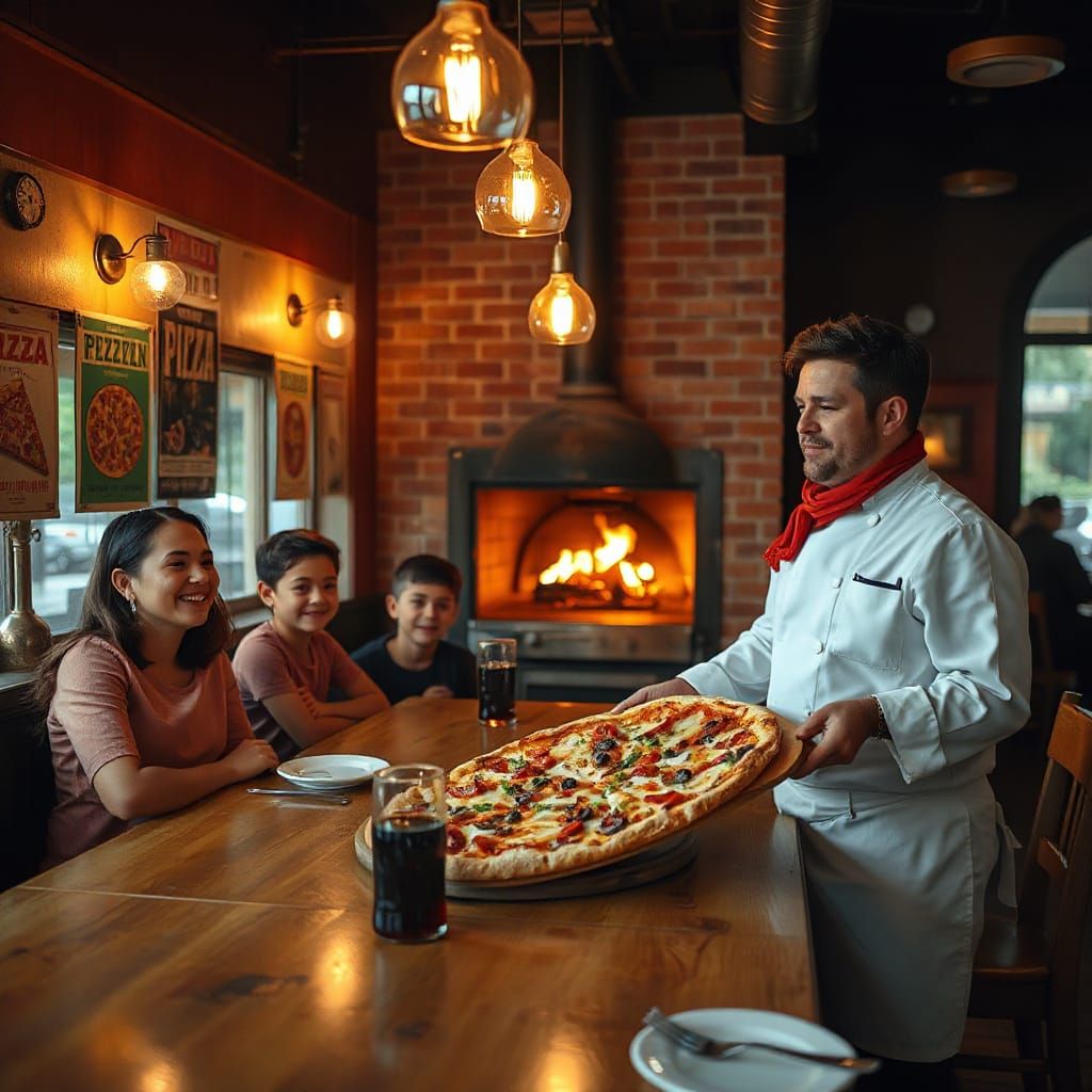 Cozy Pizzeria Scene in Photorealistic Style