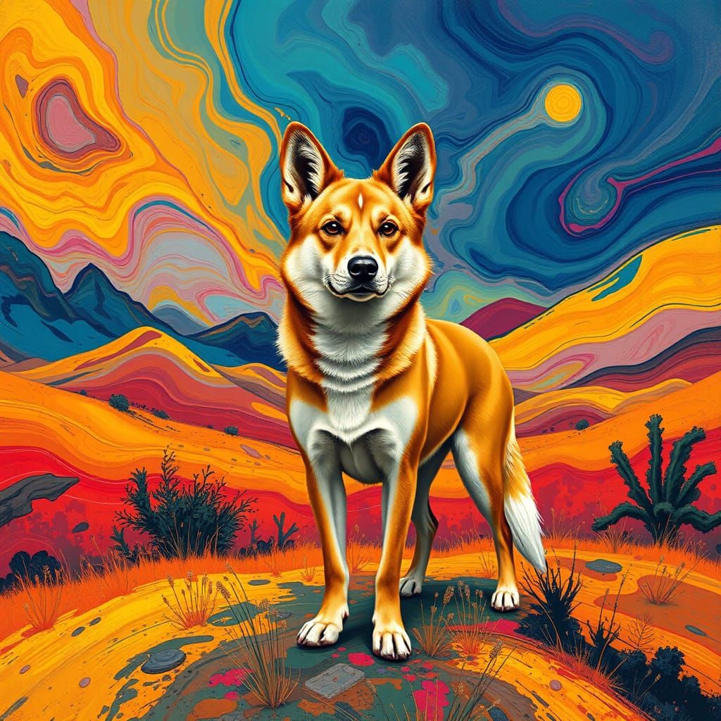 Dingo in Abstract Landscape Art