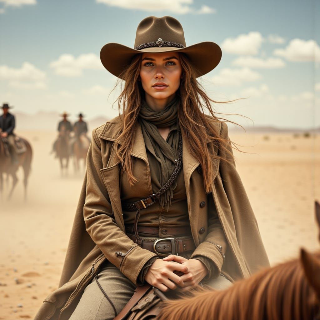 Cowgirl in the Stormy Desert Landscape