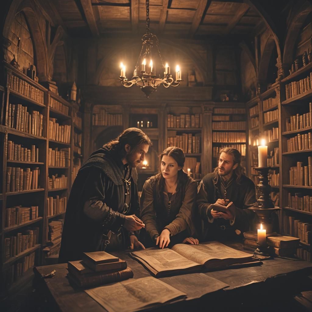 Medieval Study Scene in Epic Fantasy Style
