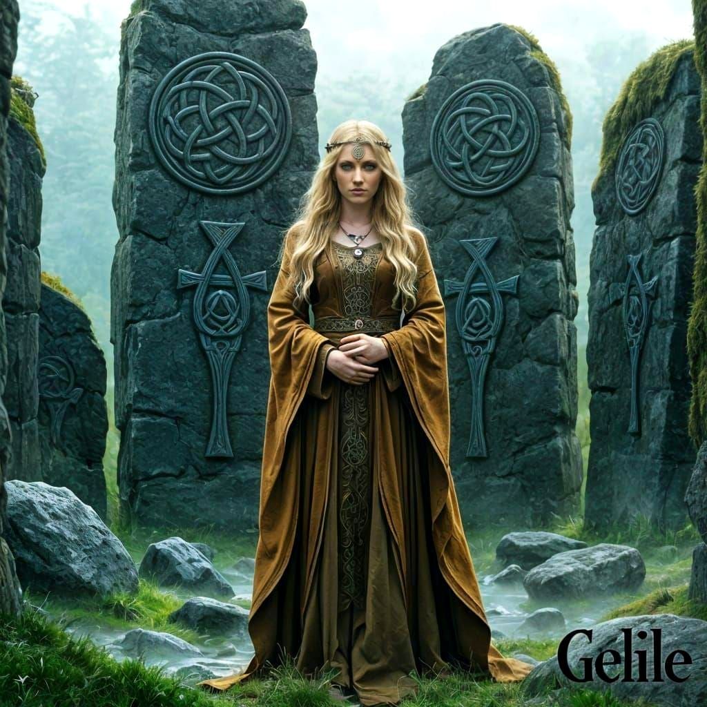 Celtic Priestess in Mythical Stone Circle