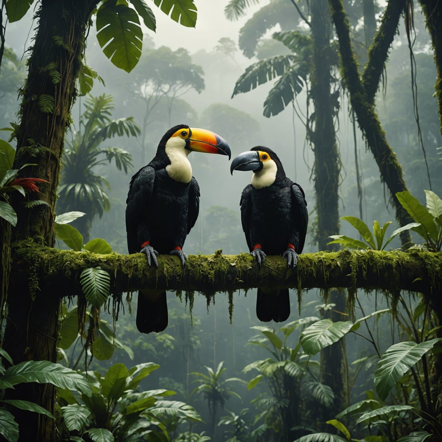 Amazon Rainforest Sloth and Toucan: Digital Matte Painting