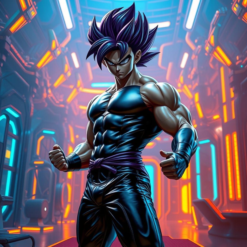 Super Saiyan Warrior in Futuristic Gym